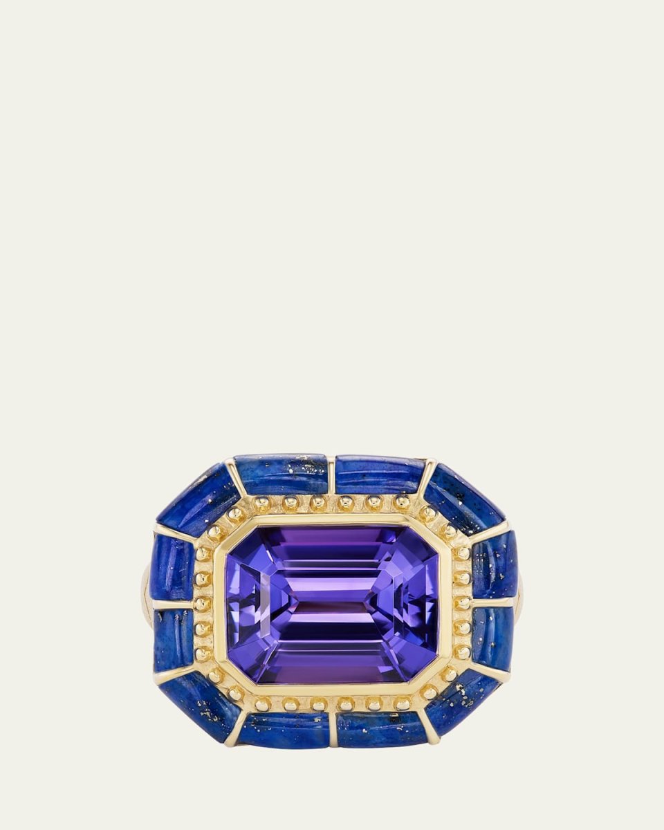 OAK 18K Yellow Gold Tanzanite and Lapis Statement Ring, Size